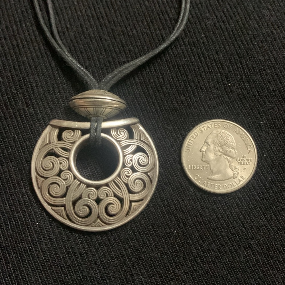 Brighton Large Silver Filigree Puffed Scrolled pendant necklace - Picture 3 of 7